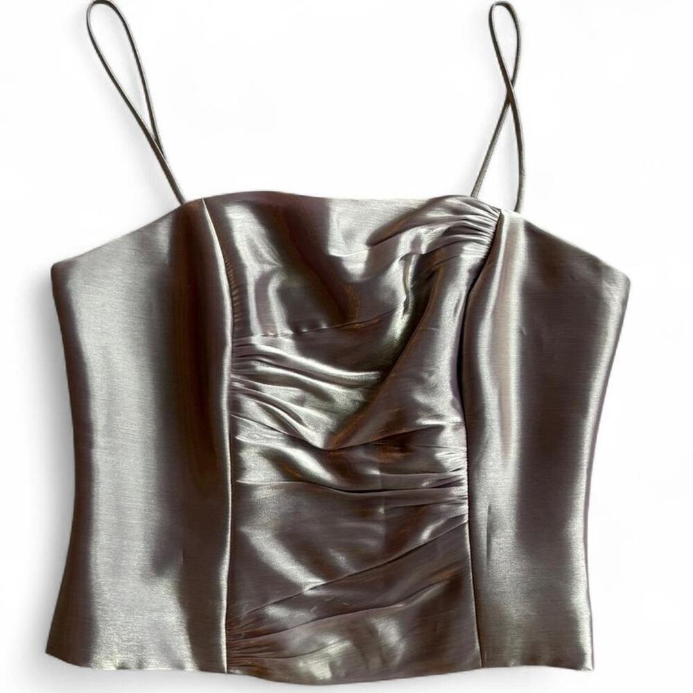 90s Vintage Champagne Satin Structured Top – Minimalist Fitted M